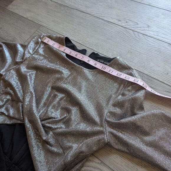 Black Halo Angie Jumpsuit Metallic Silver Black Flared Cutout Size 4 - Picture 4 of 16